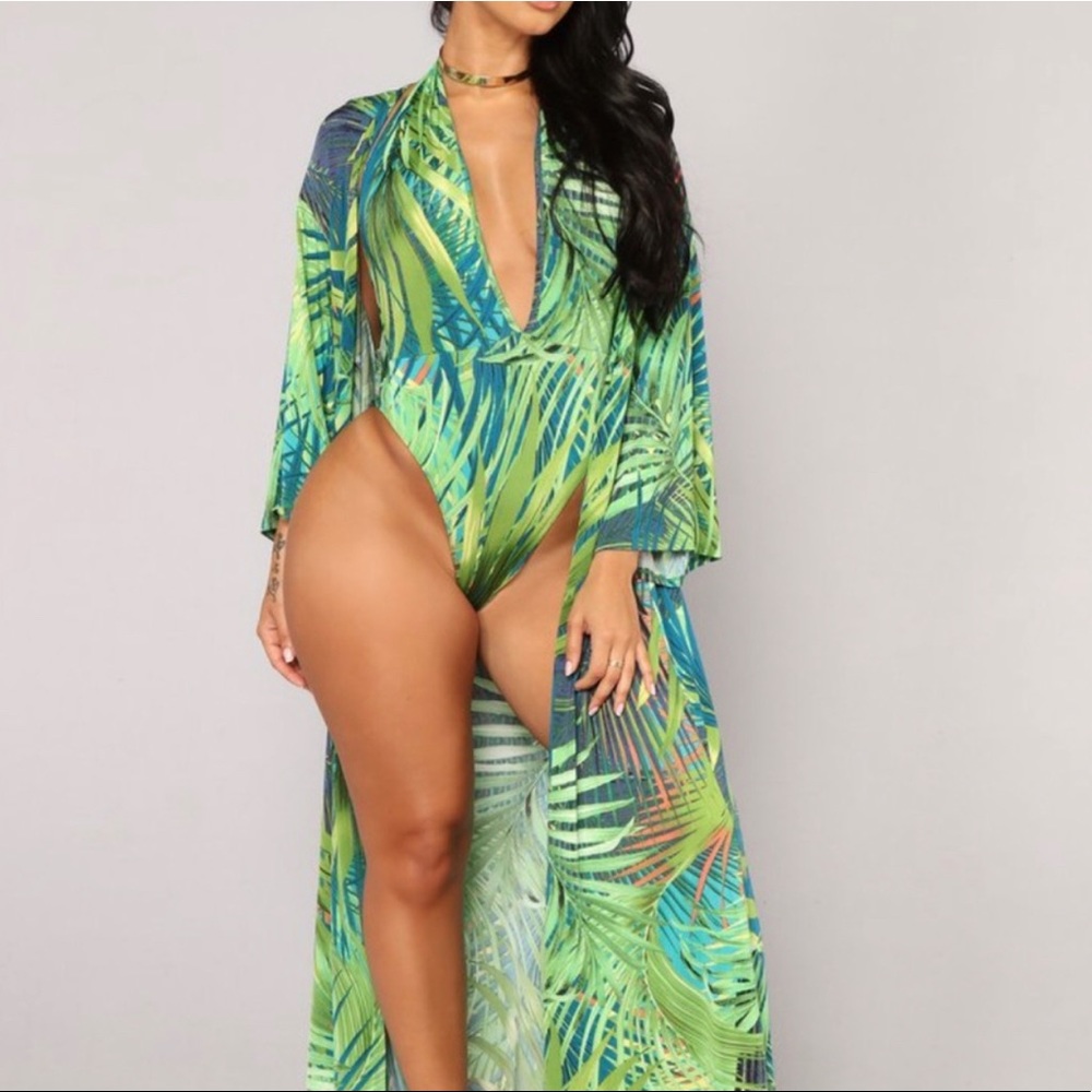 One piece bathing suit set.